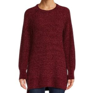 Eileen fisher merlot red ribbed crewneck tunic style  cotton sweater